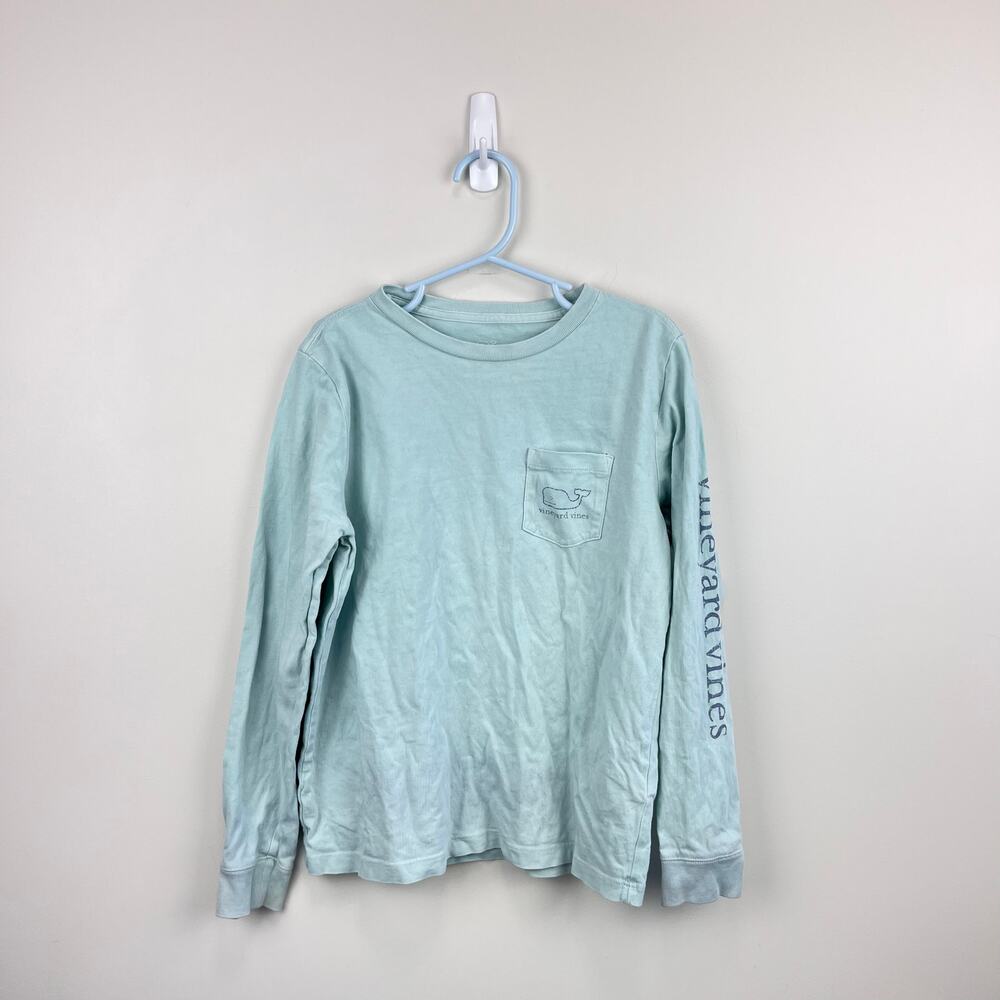 Vineyard Vines Long Sleeve Vintage Whale Garment-Dyed Pocket T-Shirt Aqua Sky 7